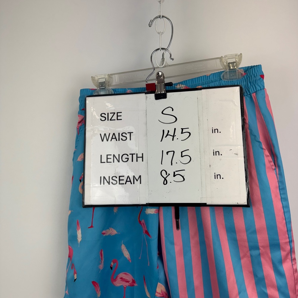 Vatpave Mens Flamingo Stripe Matching Set Blue Pink Summer Beach Outfit Small - Picture 5 of 14